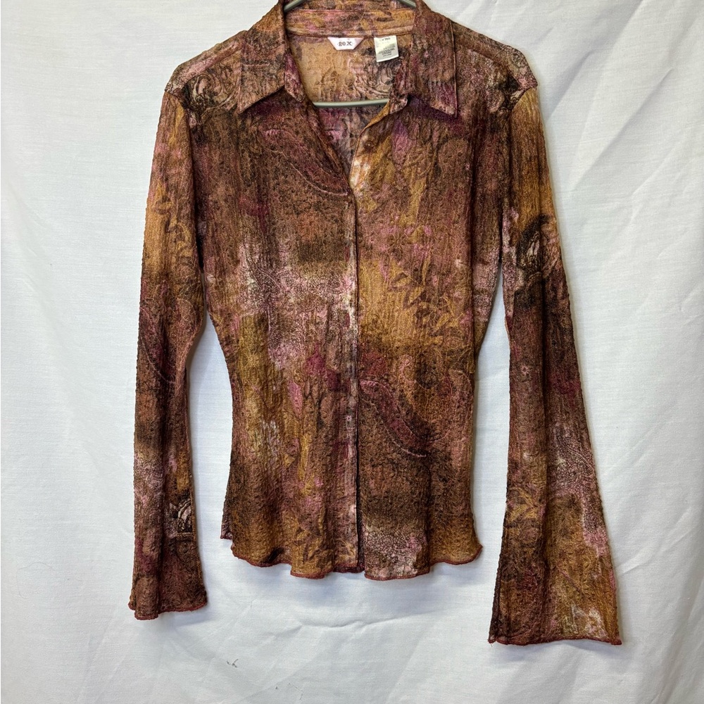Chic Brown and Pink Women's Button Down Shirt